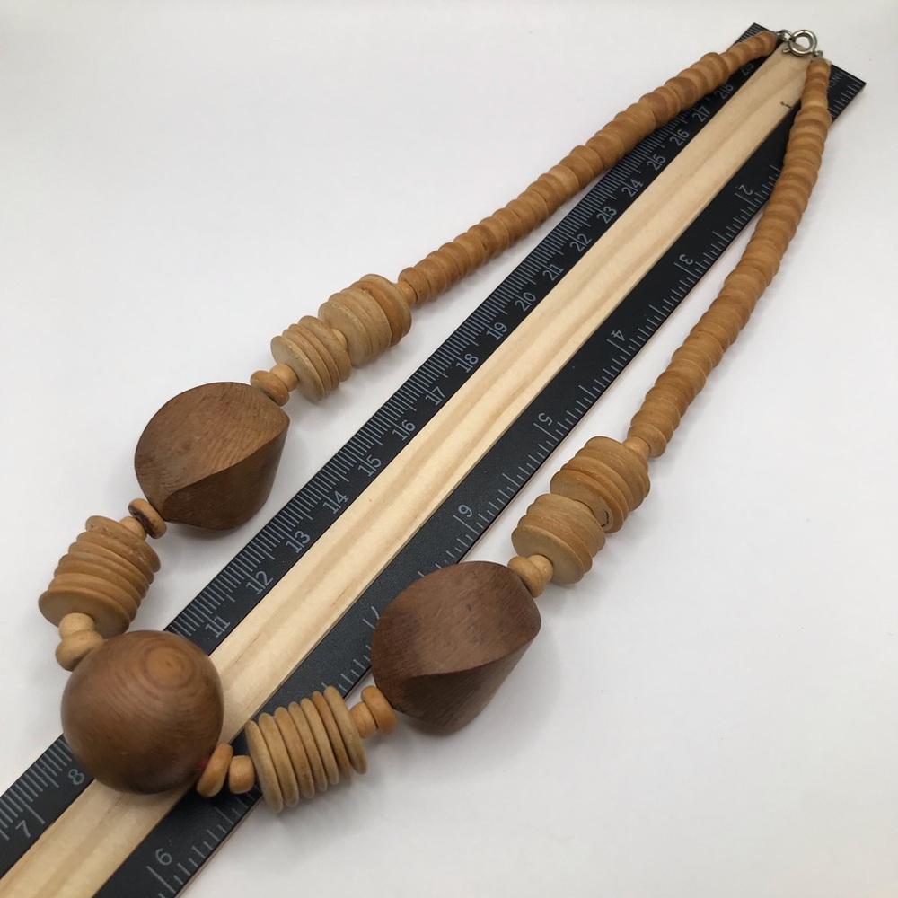 Natural Wood Beaded Necklace Vintage Handmade - Picture 7 of 7